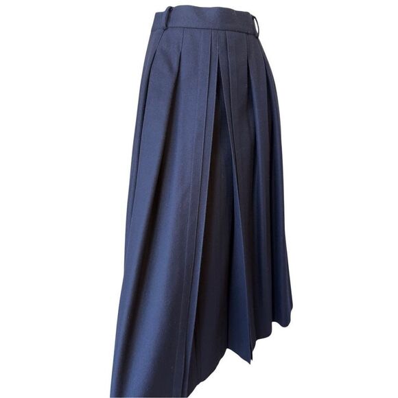 Vintage Geiger Austria 100% Wool Navy Blue A-Line Pleated Midi Skirt - Picture 3 of 11